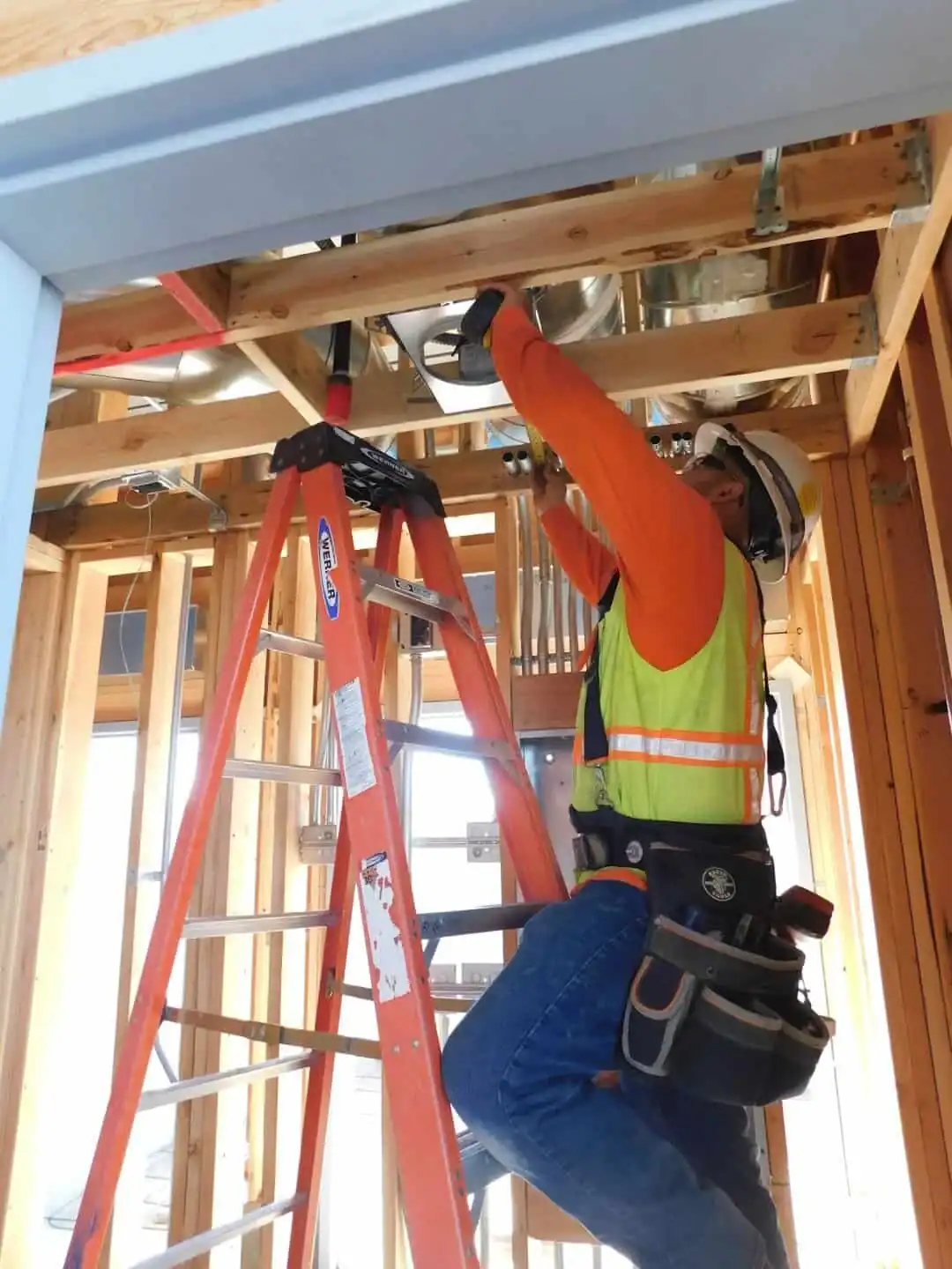 Electrical work by Sebastian during construction at Hillside Elementary School in Madera, CA.
